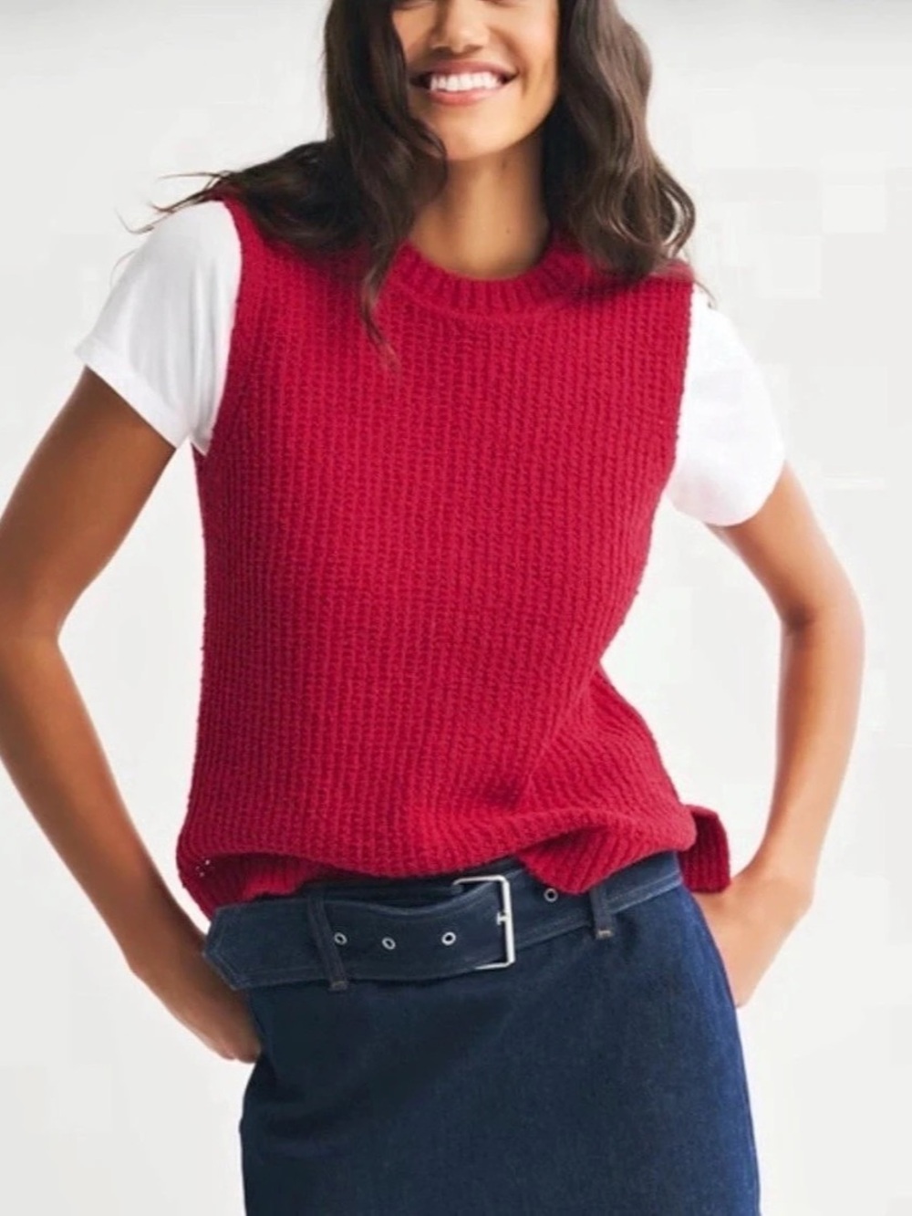 NWOT Abercrombie & Fitch Ribbed Crewneck Sweater Shell/Vest Red